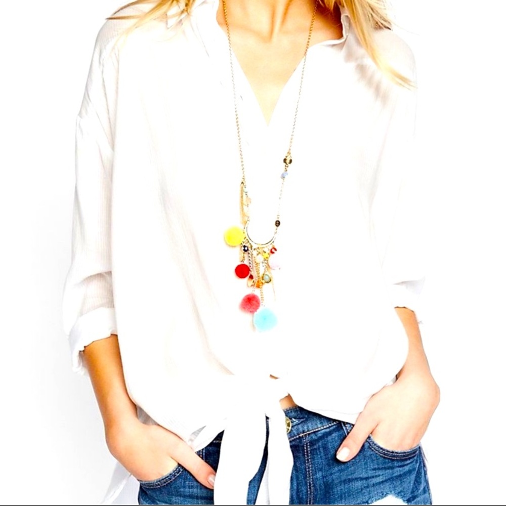 White Tie Front Top Long Sleeve Tommy Bahama White